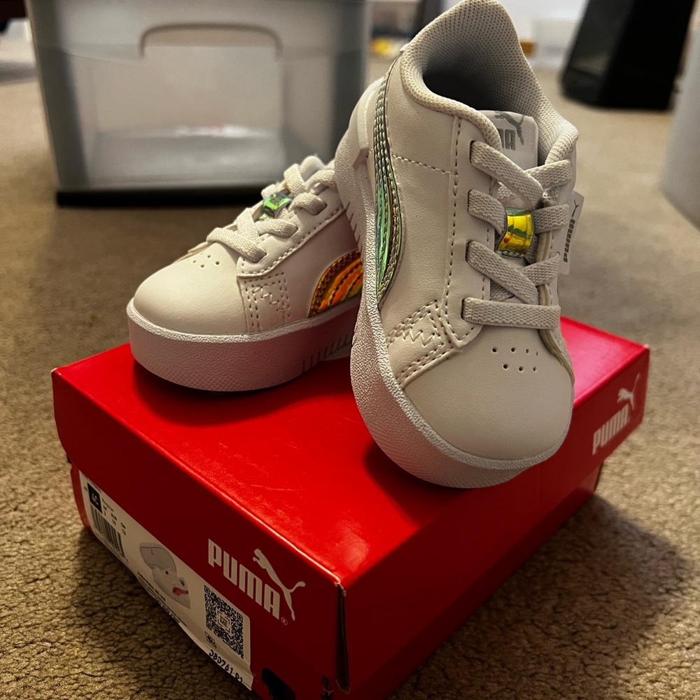 Puma Kids' White Sneakers with Iridescent Stripes